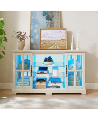 2-Door Glass Cabinet with RGB Lights and Adjustable Shelves