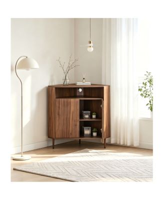 Modern Narrow Wooden Corner Storage Cabinet with Power Strip