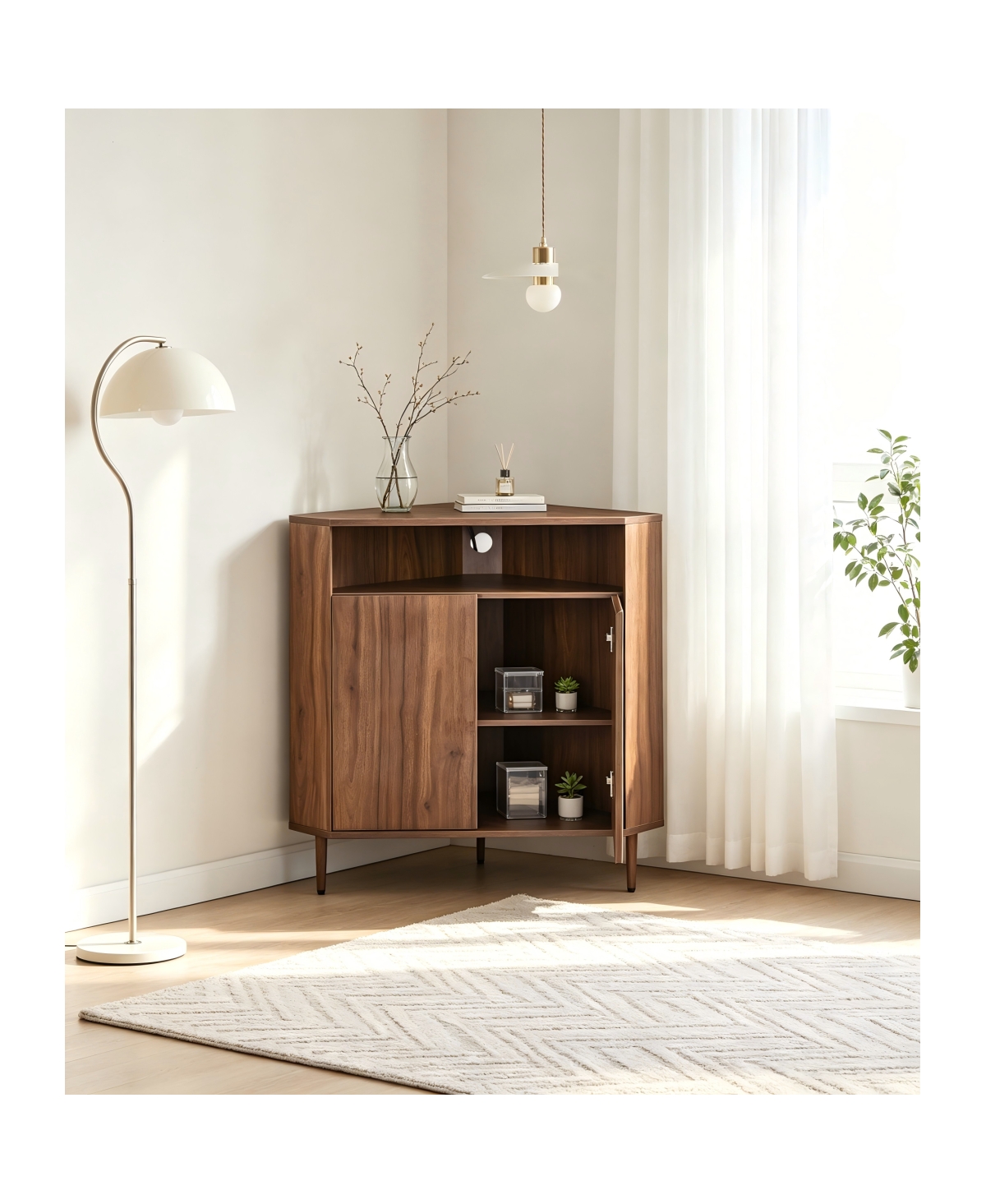 Streamdale Furniture Modern Narrow Wooden Corner Storage Cabinet with Power Strip