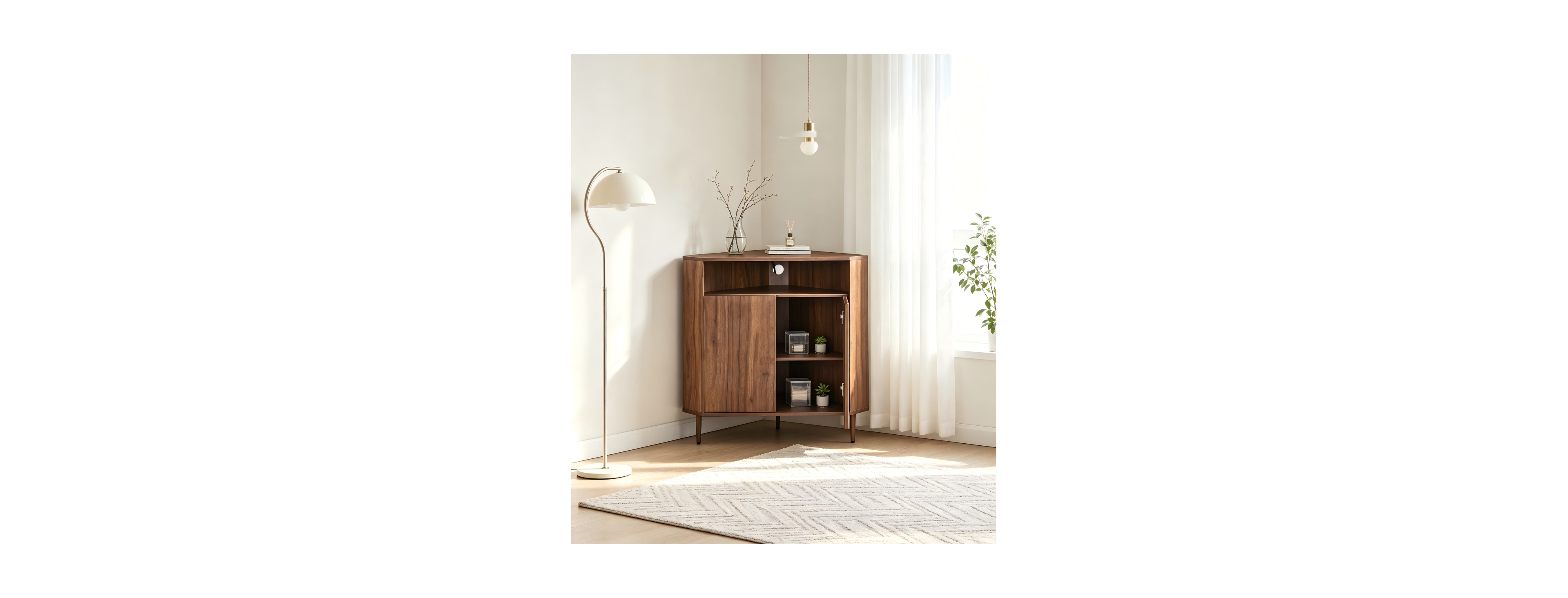 Streamdale Furniture Modern Narrow Wooden Corner Storage Cabinet with Power Strip
