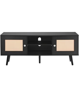 Rattan TV Console with Adjustable Shelves, Media Cabinet Stand for Living Room & Bedroom