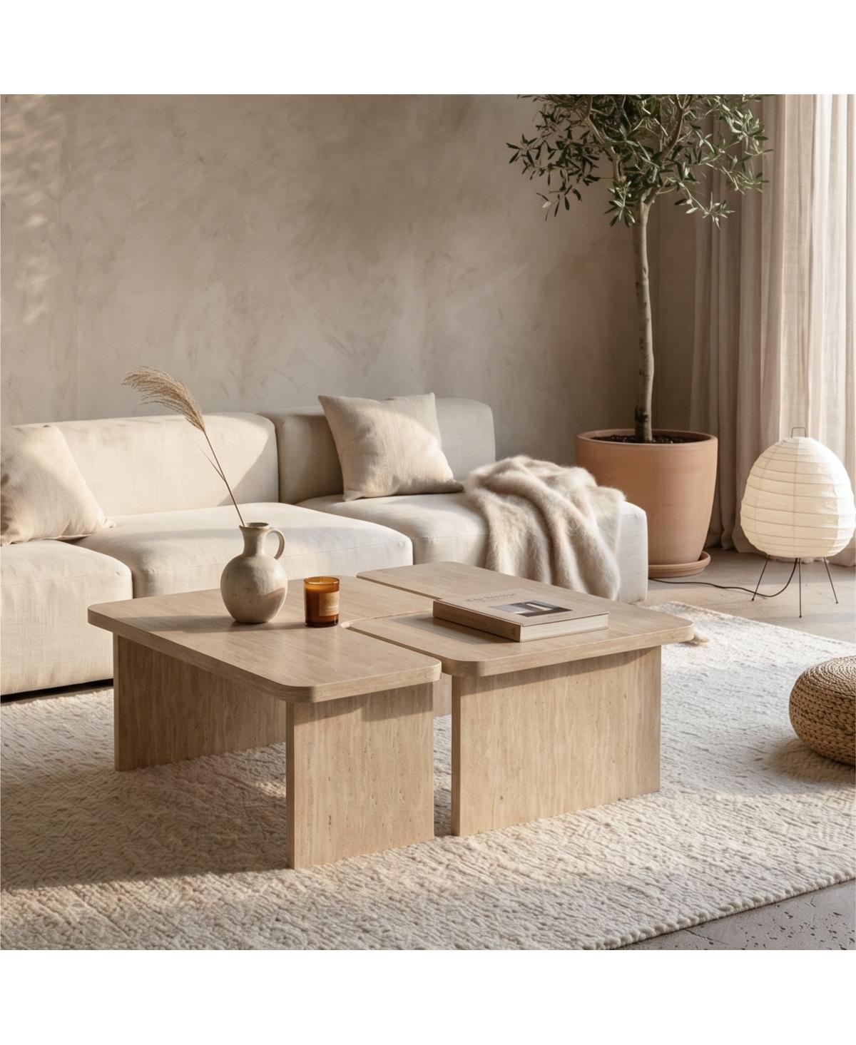 Streamdale Furniture Modular Travertine Coffee Table Set of 2