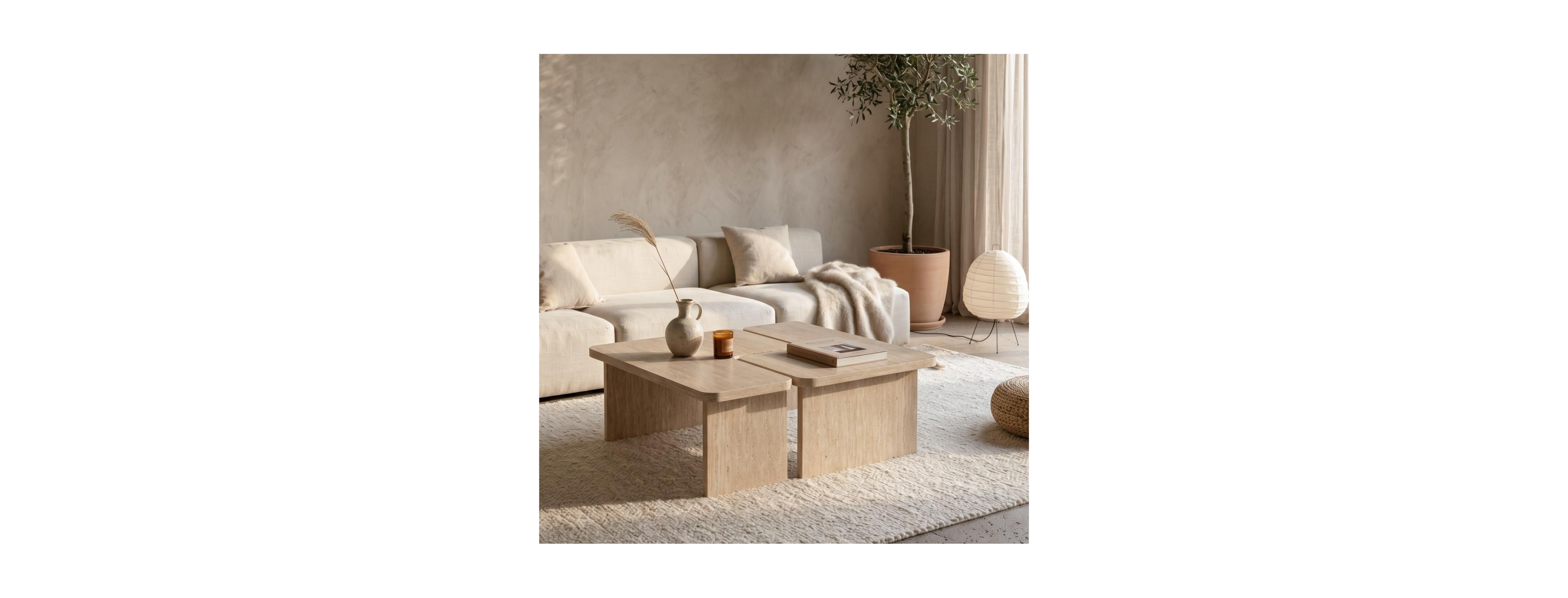 Streamdale Furniture Modular Travertine Coffee Table Set of 2