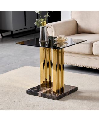  Modern Glass and Marble Side Table with Legs