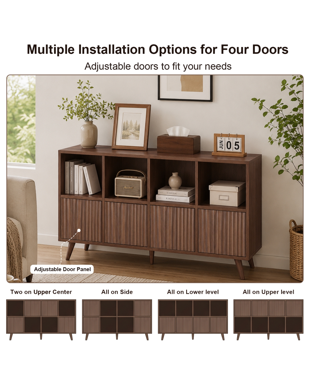 Streamdale Furniture 8-Cube Storage Organizer Bookcase with 4 Doors