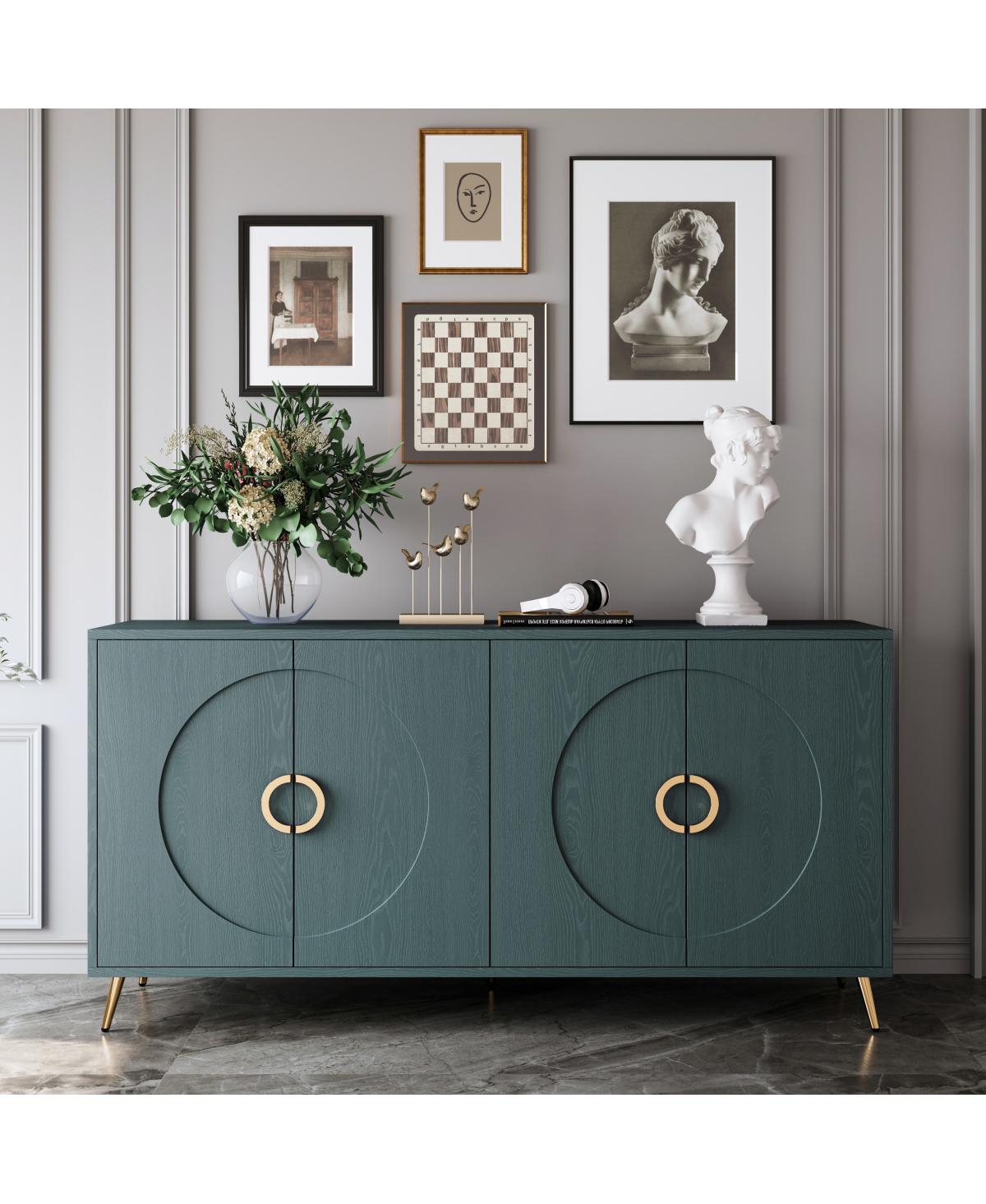 Streamdale Furniture Streamdale 60" Italian Green Wood Grain 4-Door Sideboard with Gold Handles