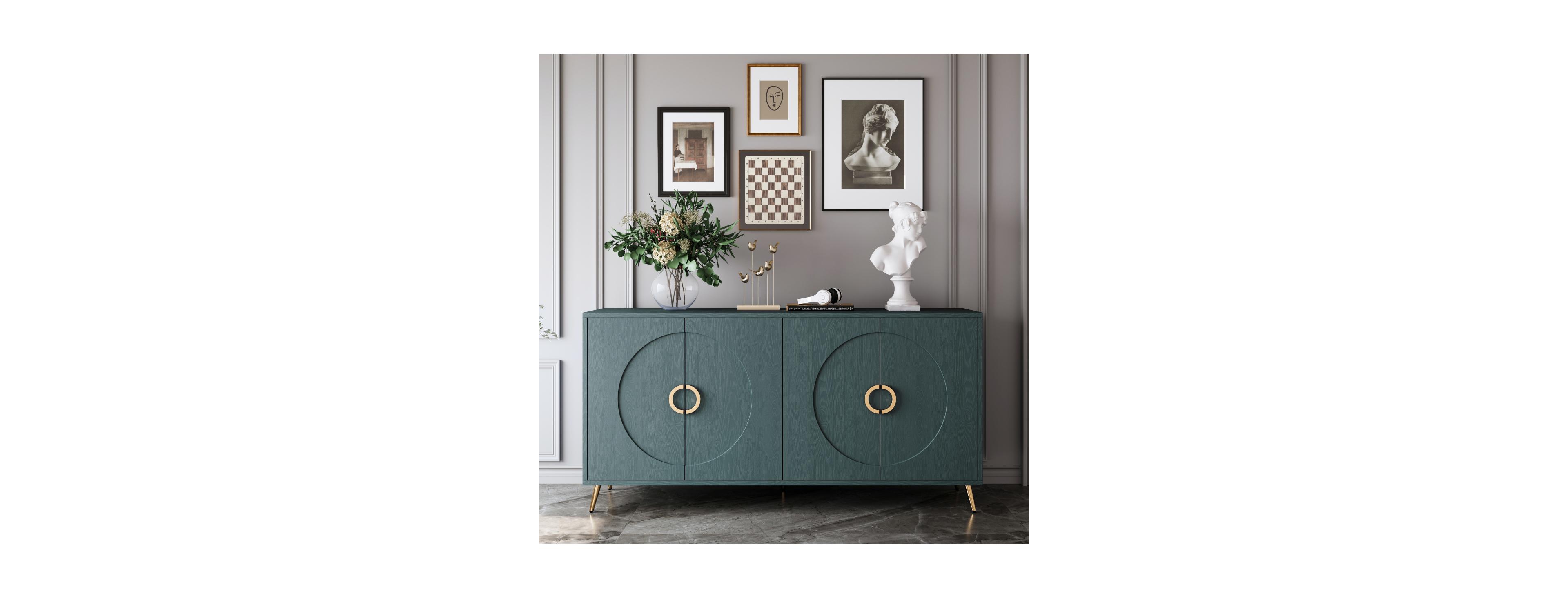 Streamdale Furniture Streamdale 60" Italian Green Wood Grain 4-Door Sideboard with Gold Handles