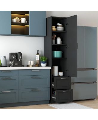 Tall Kitchen Pantry Freestanding Cabinet with Door and Two Drawers