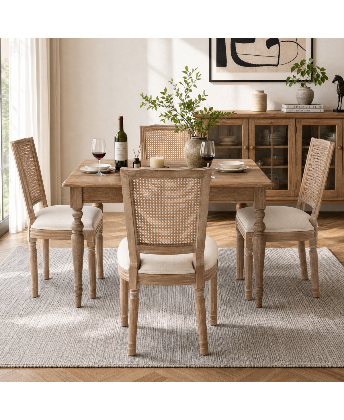 Streamdale Furniture Farmhouse Solid Wood Dining Chairs, Linen Cushion, Set of 2