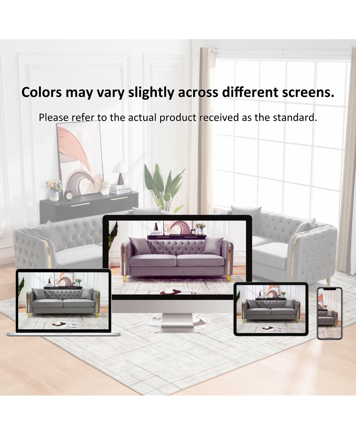 Streamdale Furniture 81" Velvet Chesterfield Sofa with Gold Legs