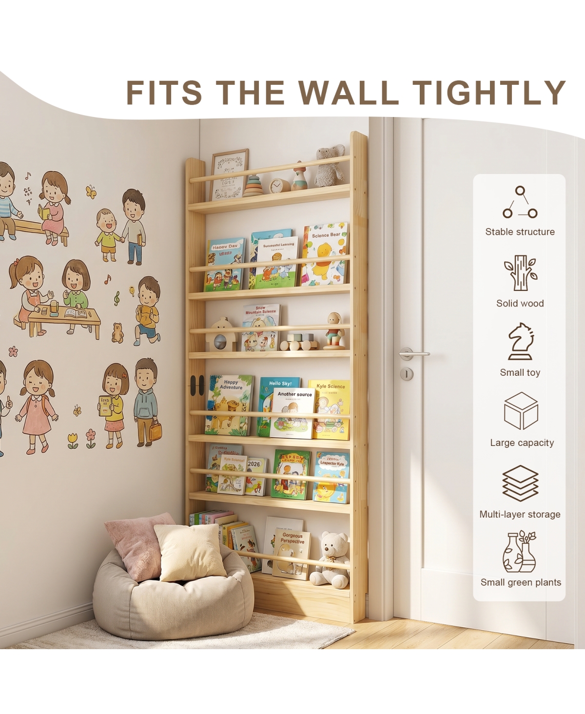Streamdale Furniture 6-Tier Solid Wood Over-the-Door Bookshelf