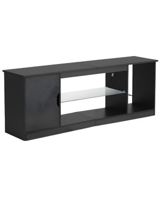 Entertainment Center TV Stand with Glass Shelf, Adjustable Shelves and LED Light Strip