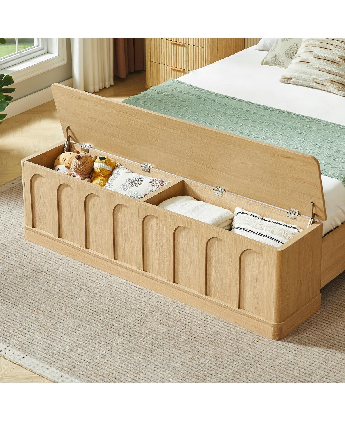 Streamdale Furniture Queen Hydraulic Storage Bed Frame, Wood Platform with Footboard Bench