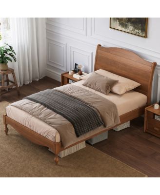  Wooden Full Bed Frame with Vintage Arched Headboard and Storage