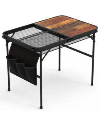  Foldable Camping Table Collapsible Picnic Aluminum Alloy Grill Stand 66LBS Max Load Height Adjustable BBQ Table with Adjustable