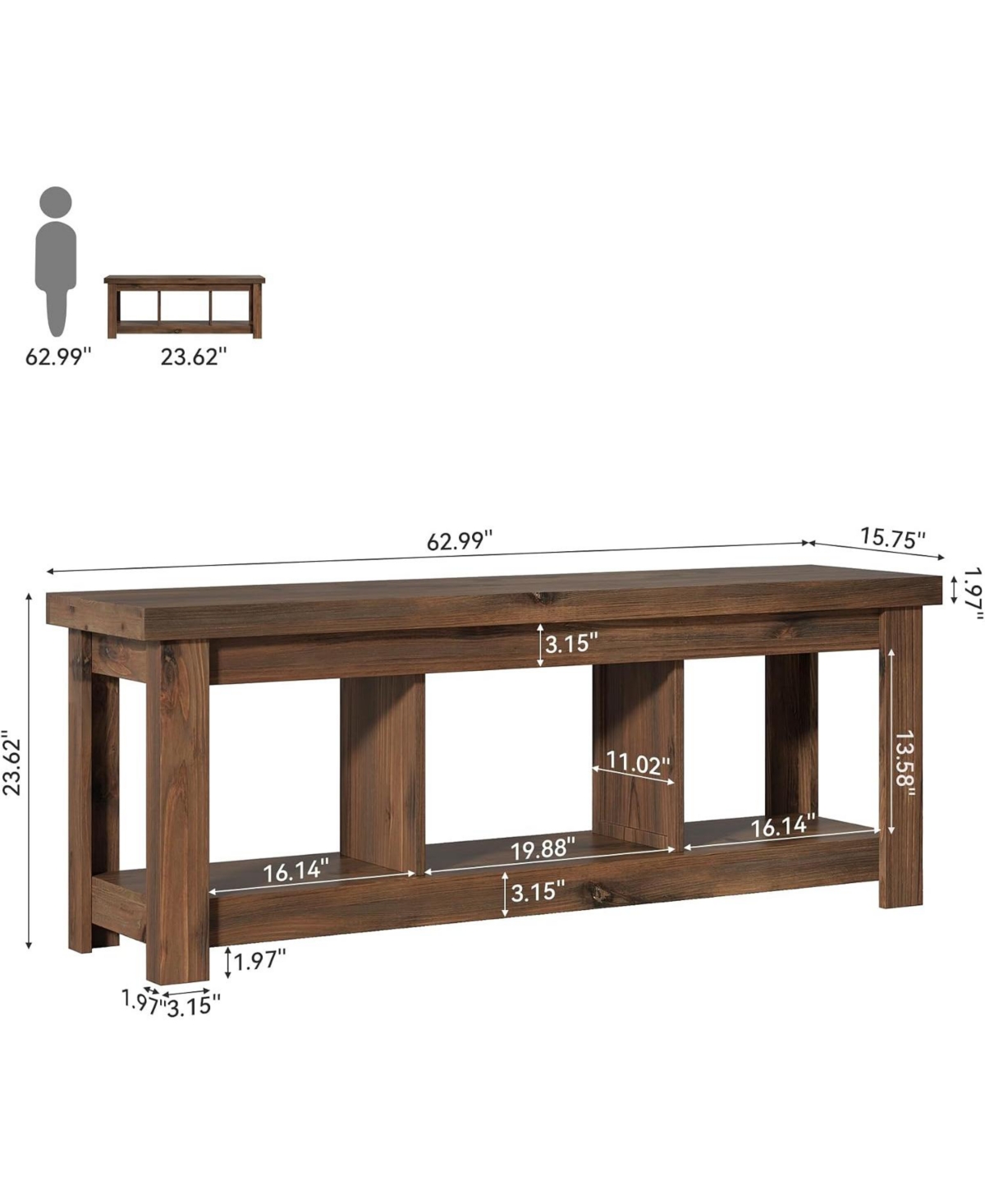 Tribesigns 63" Solid Wood Console Table with Storage