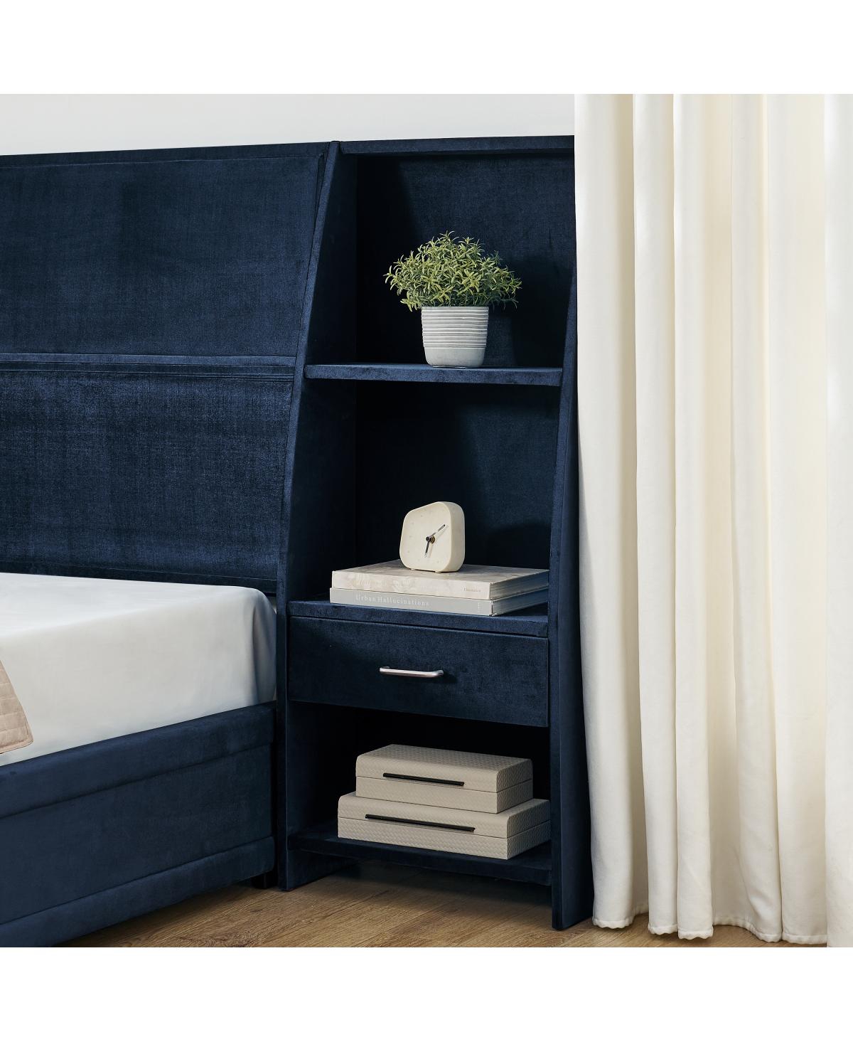 Streamdale Furniture Queen Velvet Storage Platform Bed Frame with Bookcases and Drawer
