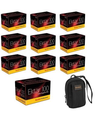 Ektar 100 Fine-Grain Color 35mm Negative Roll Film, 10-Pack with Camera Bag