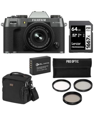 X-T50 Mirrorless Camera with XC 15-45mm for3.5-5.6 OIS PZ Lens, Bundle with Extra Battery, 64GB Memory Card, Shoulder Bag and 52mm