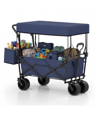 Folding Utility Wagon with Detachable Canopy, Collapsible Garden Cart