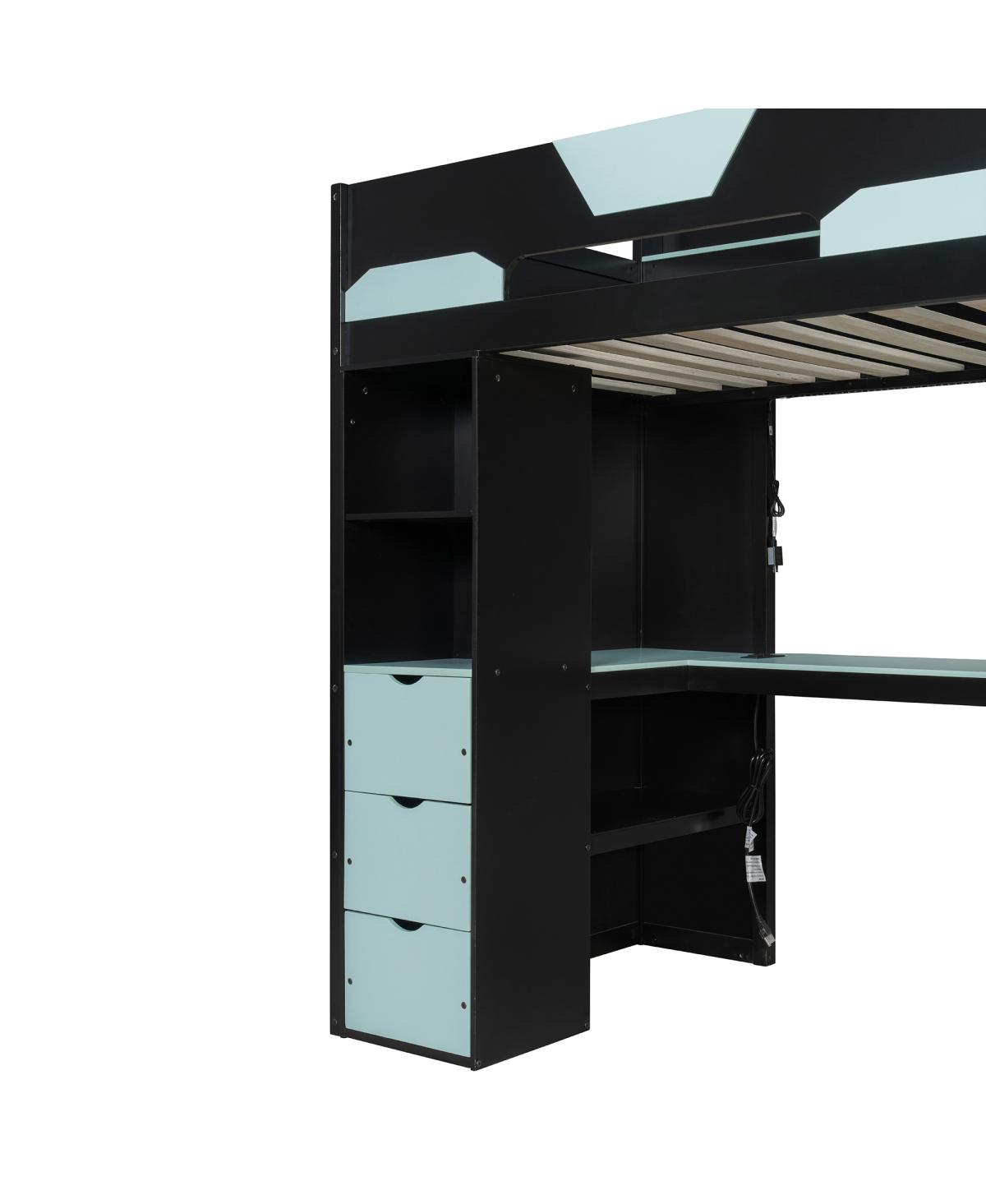 Streamdale Furniture Twin Wooden Gaming Loft Bed with Desk, Rgb Lights and Drawers