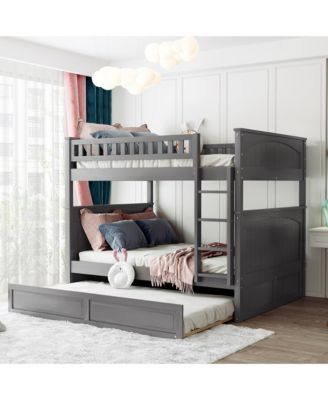 Full Over Full Bunk Bed with Twin Size Trundle,Pine Wood Bunk Bed with Guardrails