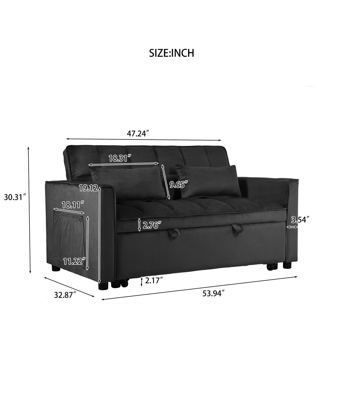 Streamdale Furniture Velvet Convertible Sleeper Sofa Bed with Adjustable Backrest and Storage Pockets