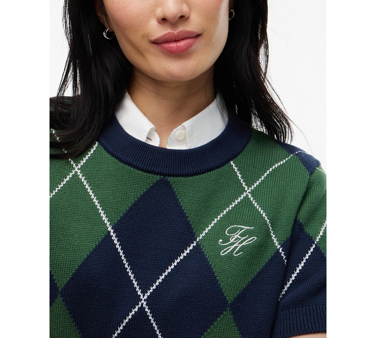 Tommy Hilfiger Women's Tartan Argyle Short-Sleeve Sweater