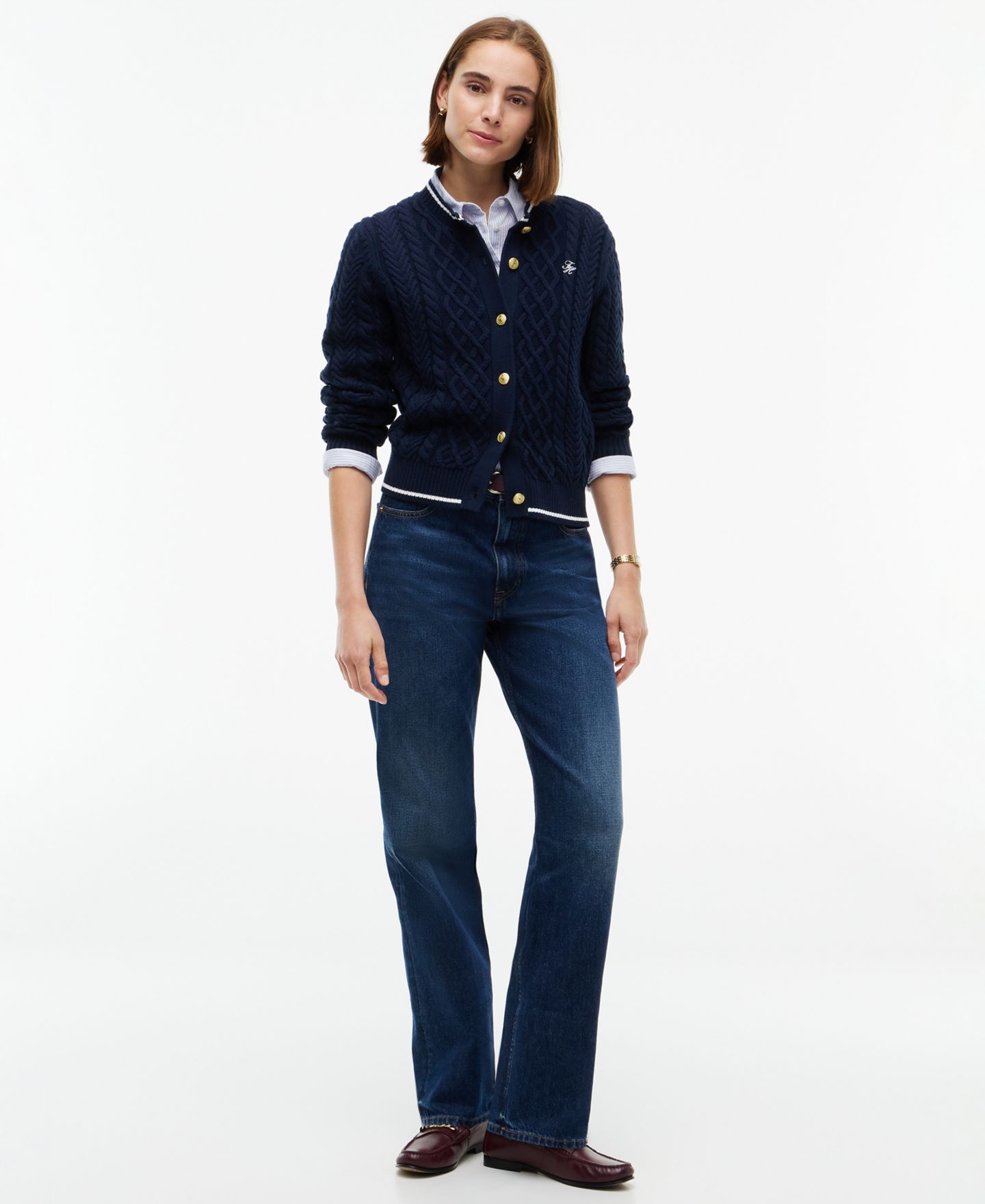 Женский кардиган Tommy Hilfiger Heritage Cable Long-Sleeve Cardigan, цвет: Тёмный синий — фото 2