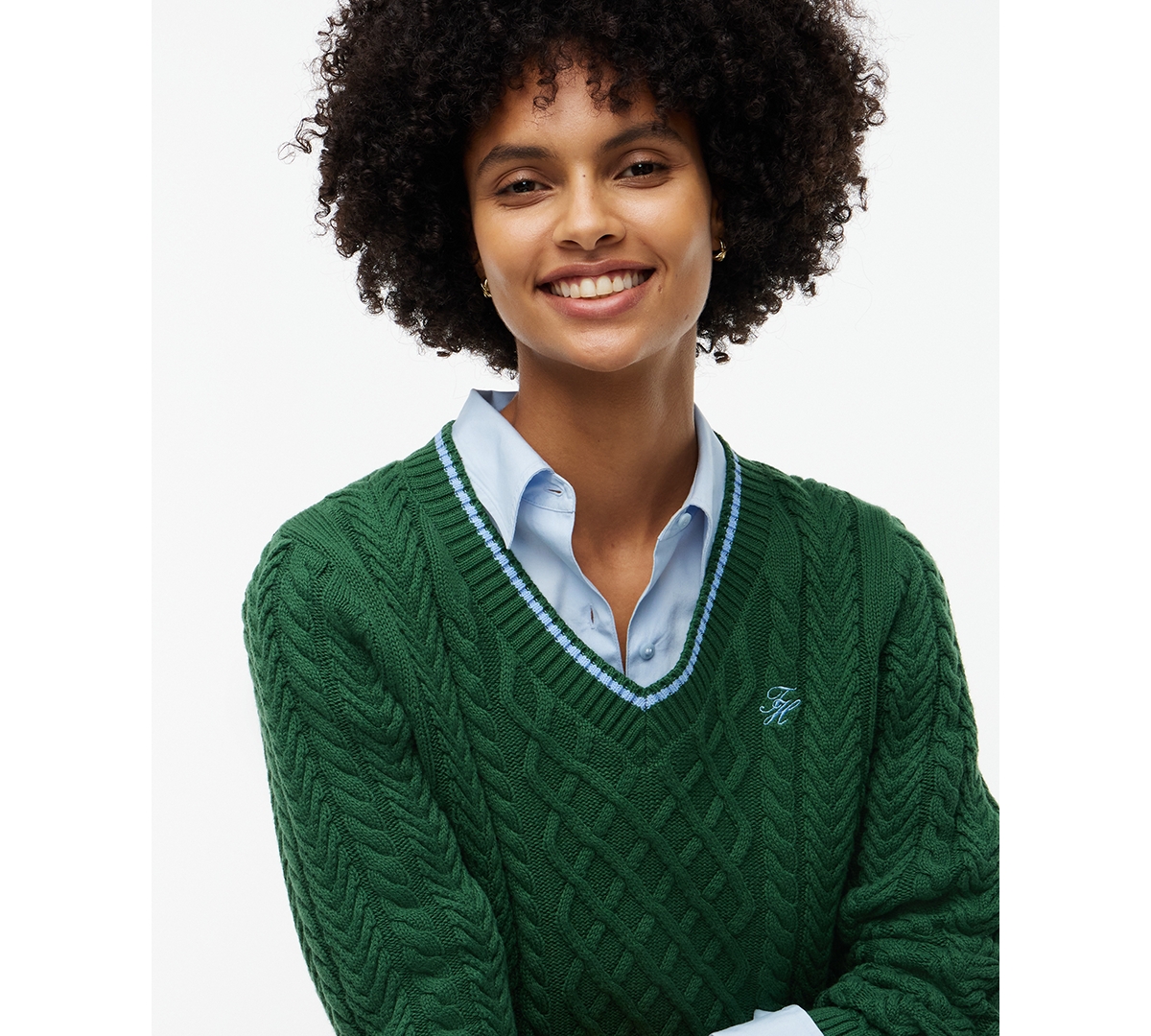 Tommy Hilfiger Women's Cable-Knit V-Neck Sweater