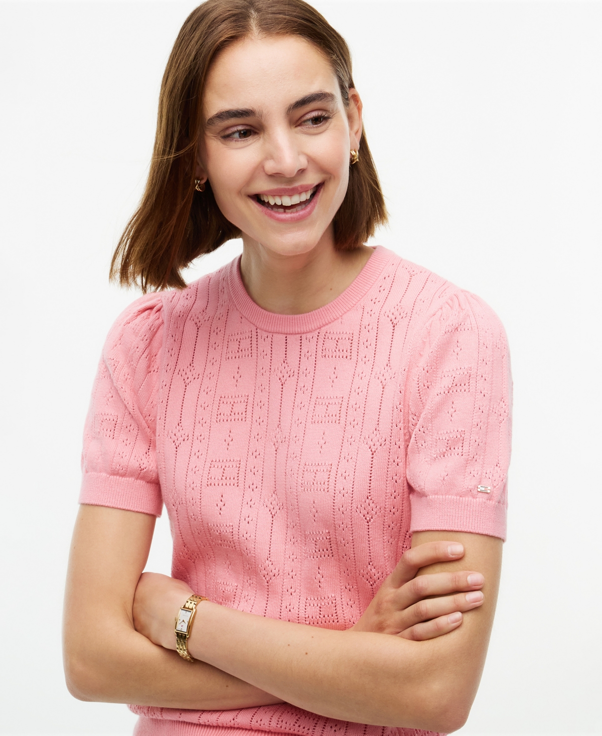 Tommy Hilfiger Women's Pointelle Puff-Sleeve Sweater