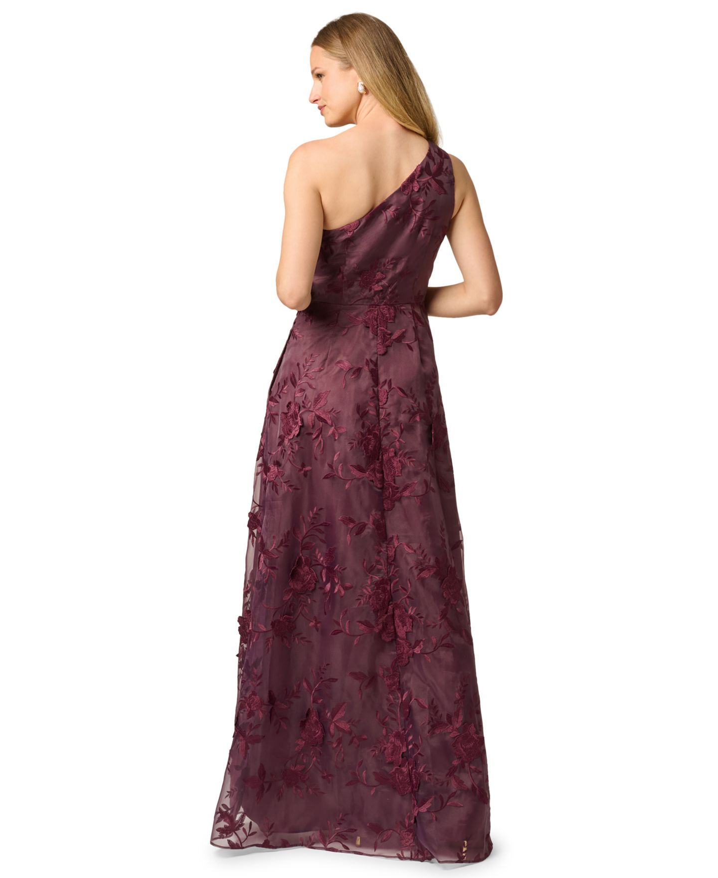 Женские платья Adrianna Papell Petite One-Shoulder Floral-Embroidered Ruffle Gown, цвет: Изюмный — фото 5