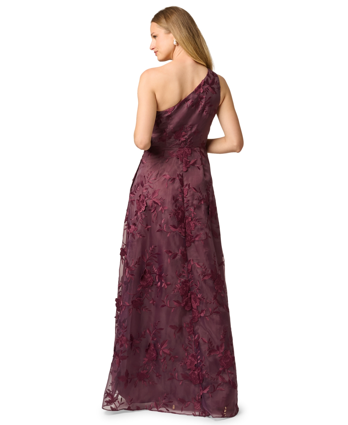 Adrianna Papell Women's Petite One-Shoulder Floral-Embroidered Ruffle Gown