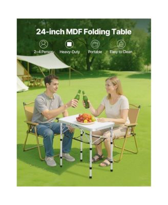 Folding Camping Table, Adjustable Height Side Tables, Aluminum MDF Beach Table with Mesh Layer, Carrying Handle