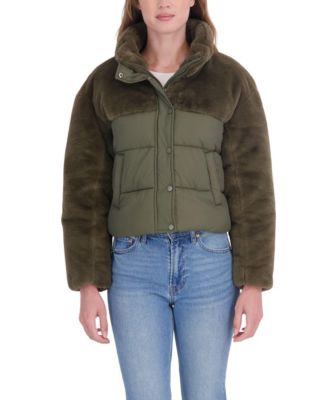 Women's Short Mix Media Puffer Jacket