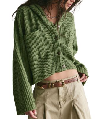 Women's Lolli Swing Cropped Waffle-Knit Hooded Cardigan