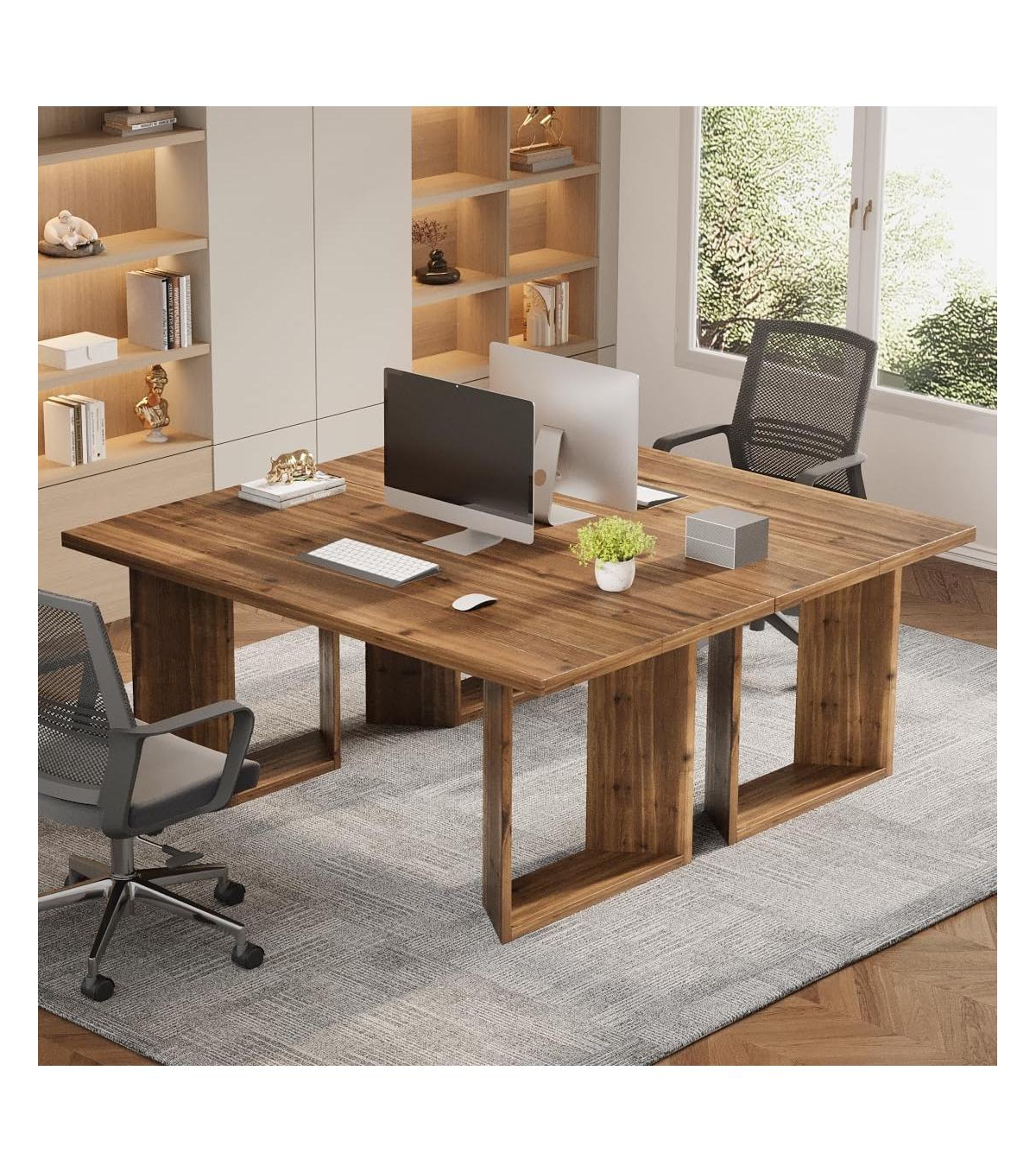 Tribesigns Solid Wood Executive Desk: 63" farmhouse computer desk with large tabletop and wood legs.Workstation for home office,bedroom.