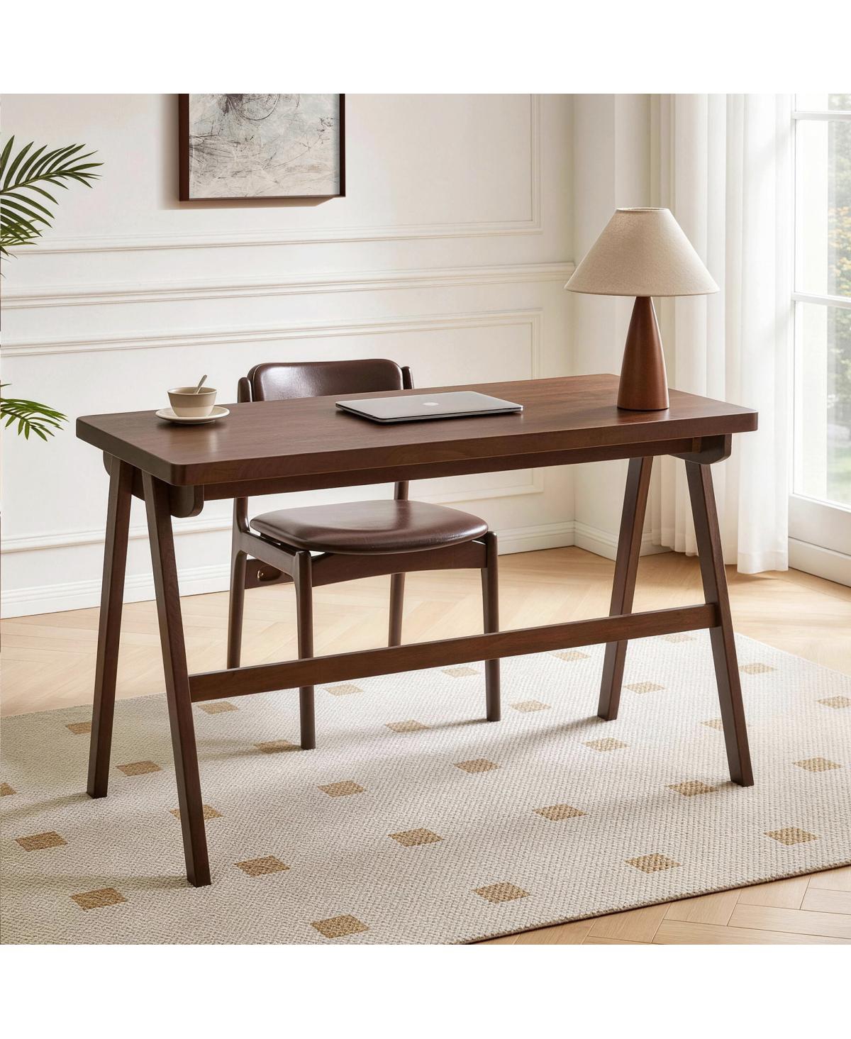 Streamdale Furniture Solid Wood Computer Desk, Retro Walnut Writing Table with Drawer, 47