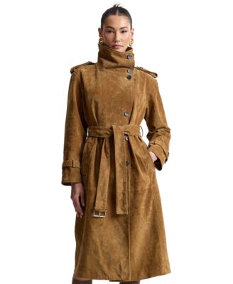 Women's Funnel-Neck Suede Oversized Trench Coat
