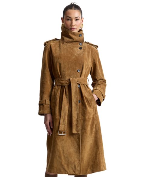 Женское пальто Avec Les Filles Funnel-Neck Suede Oversized Trench, цвет: Виски