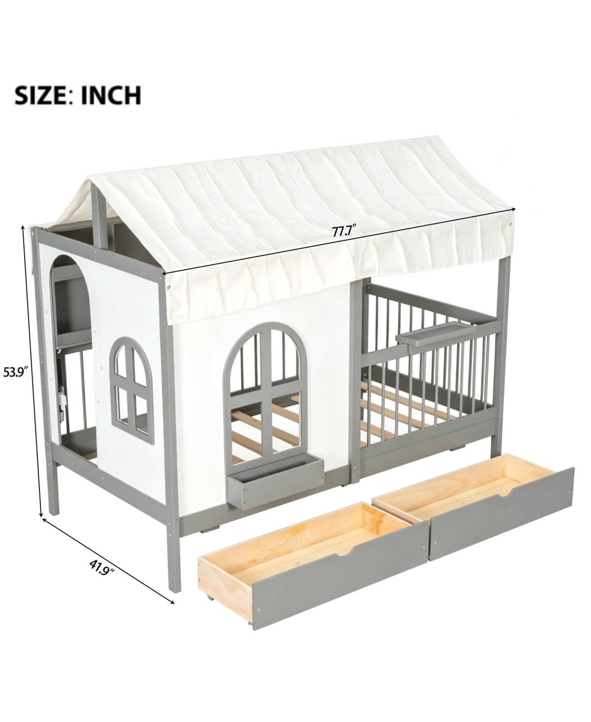 Clihome Twin Size House Bed with 2 Large Drawers, Side Bookshelf with Led Strip