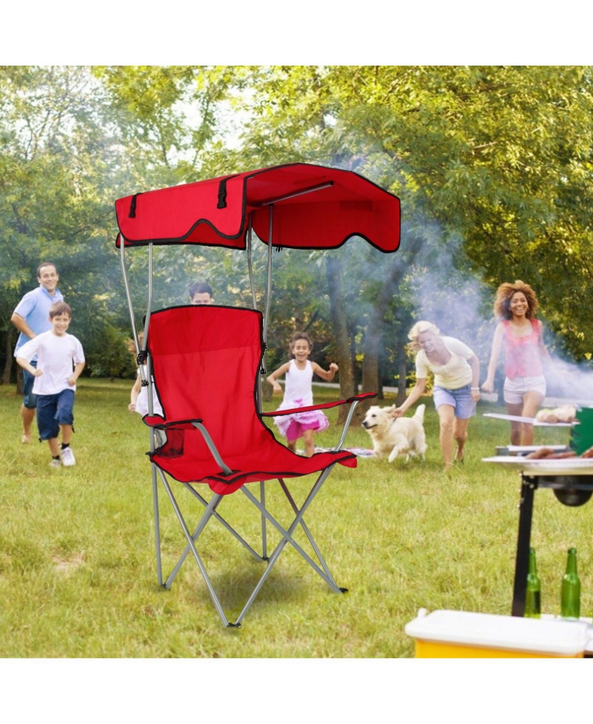 Mountaintop Foldable Beach Canopy Chair Sun Protection Camping Lawn Canopy Chair 330LBS Load Folding Seat with Cup Holder For Beach