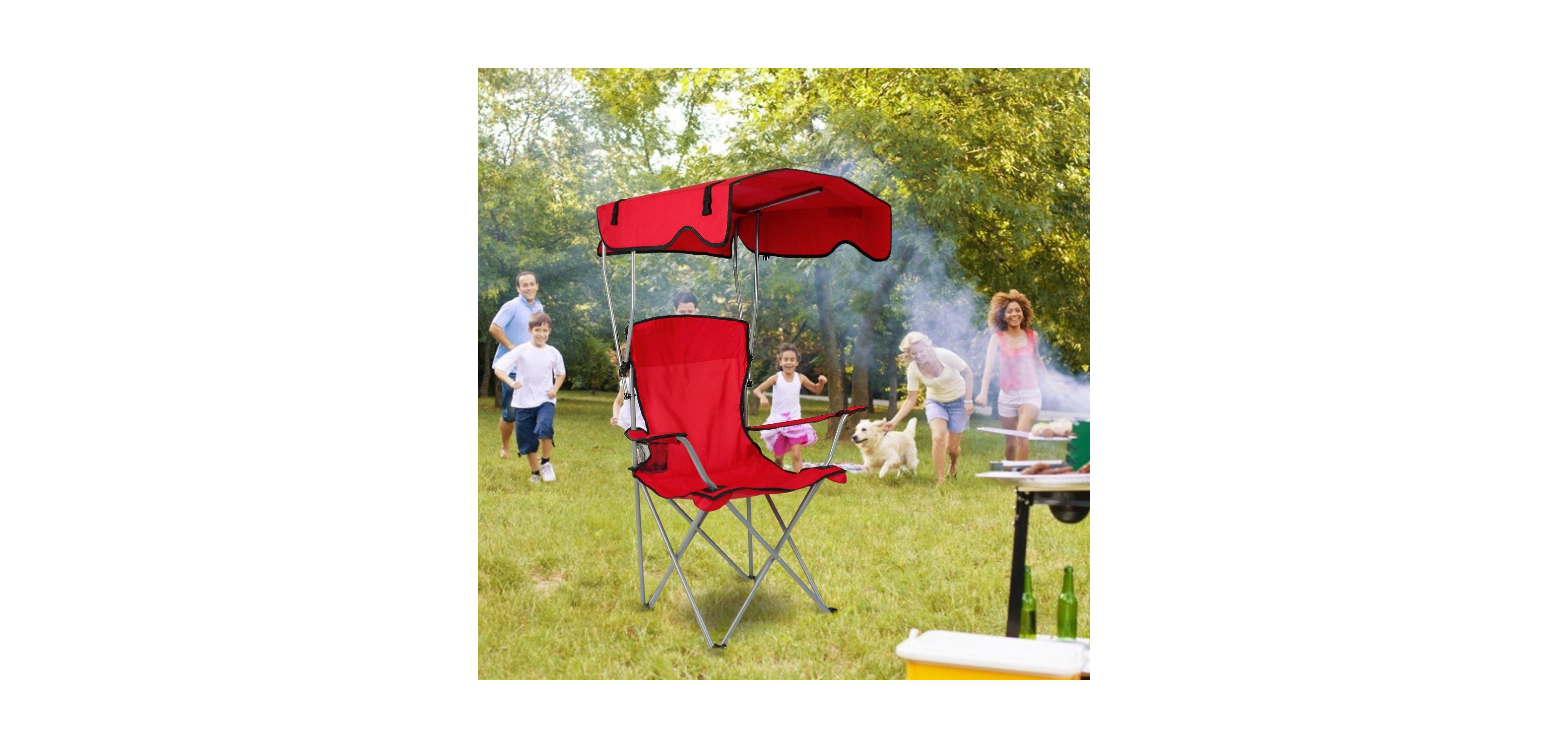 Mountaintop Foldable Beach Canopy Chair Sun Protection Camping Lawn Canopy Chair 330LBS Load Folding Seat with Cup Holder For Beach