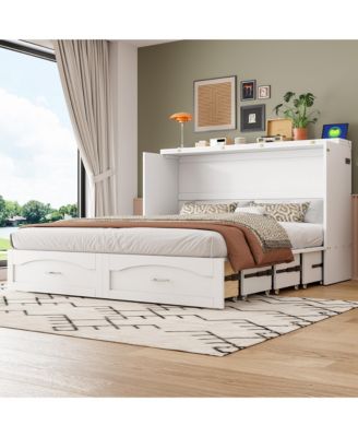 Queen Size Murphy Bed Wall Bed with drawer and a set of Sockets and USB Ports, Pulley Structure Design