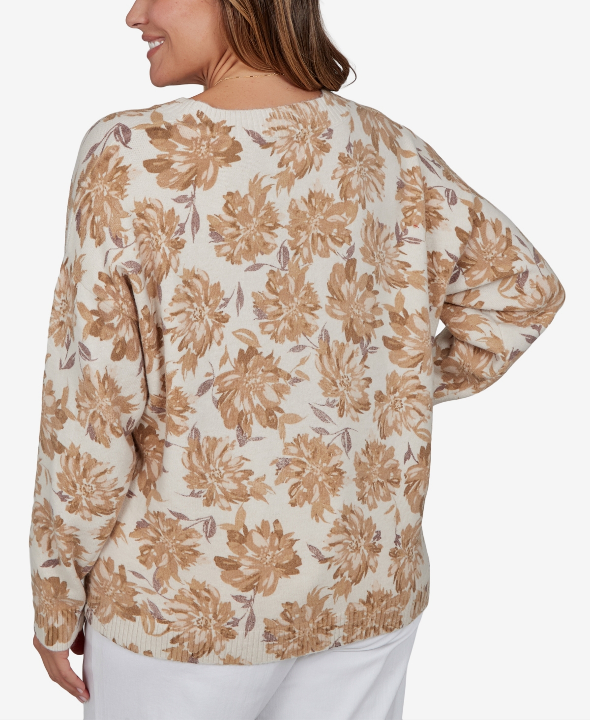 Hearts Of Palm Plus Floral-Print Crewneck Long-Sleeve Sweater