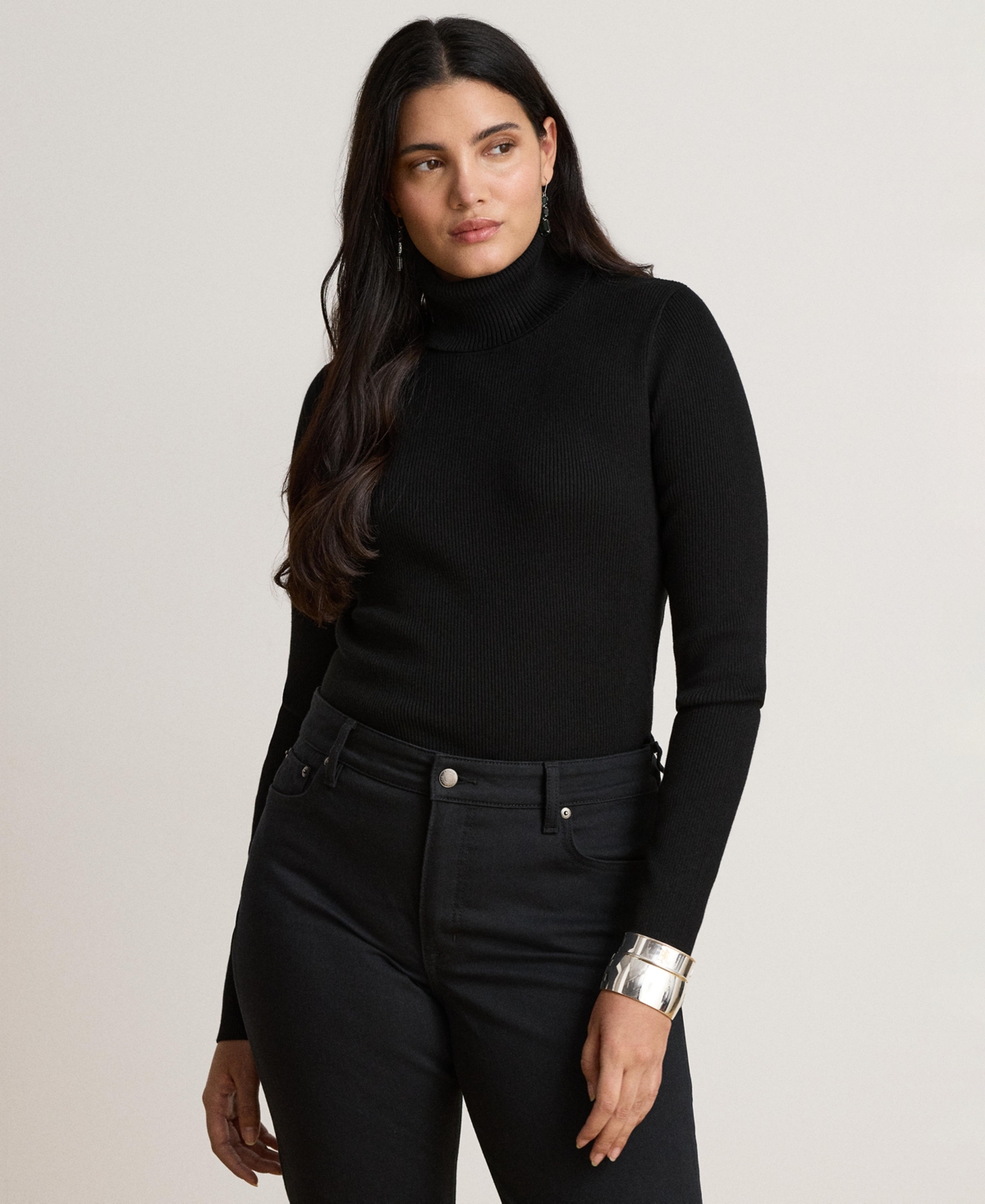 Lauren Ralph Women's Ribbed Slim-Fit Cotton-Blend Turtleneck