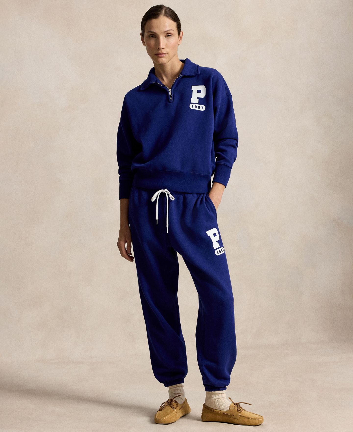 Женский свитшот Polo Ralph Lauren Varsity Quarter-Zip, цвет: Королевский синий — фото 2