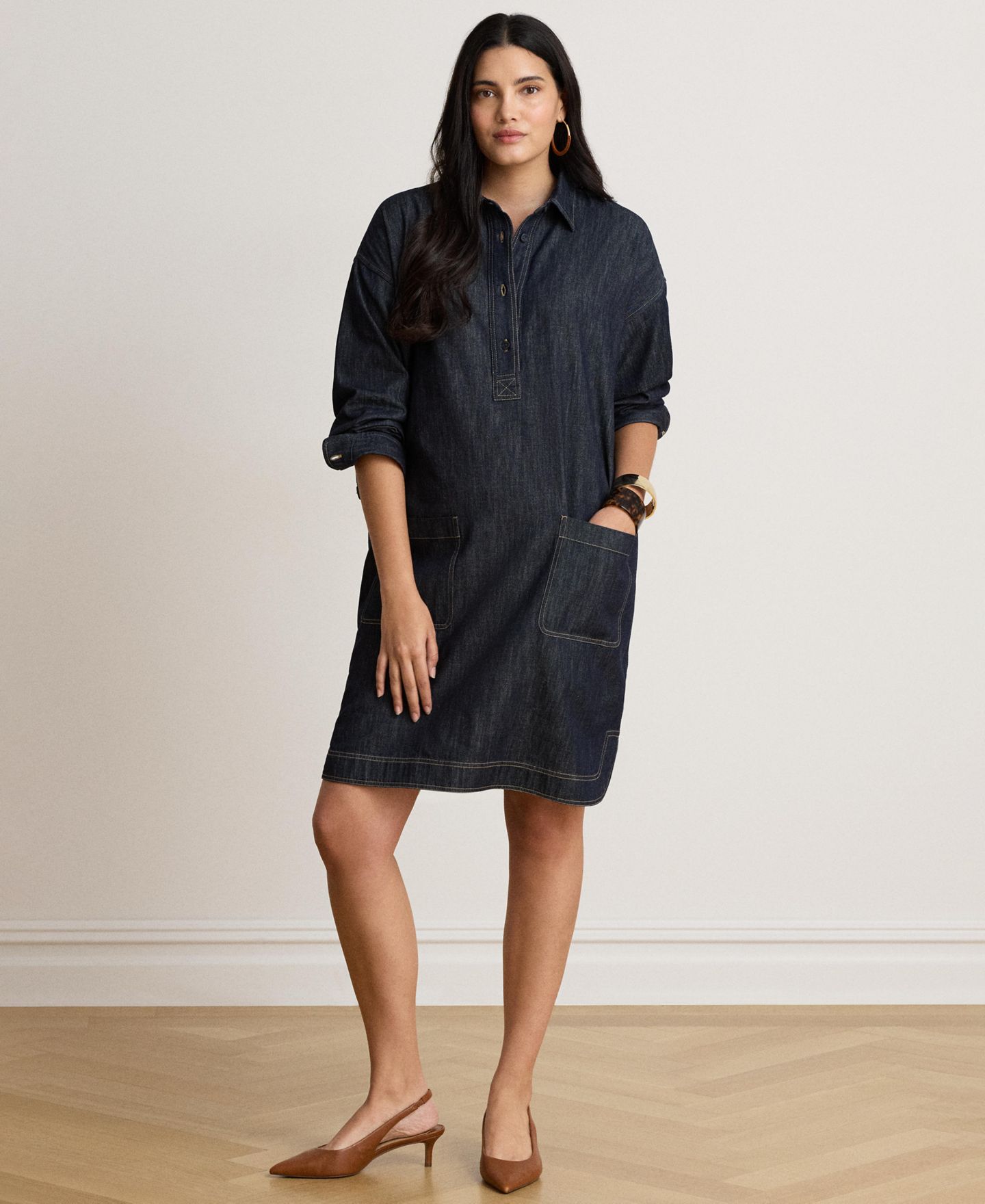 Женское платье Lauren Ralph Lauren Relaxed-Fit Denim Shirtdress, цвет: Варёный — фото 2