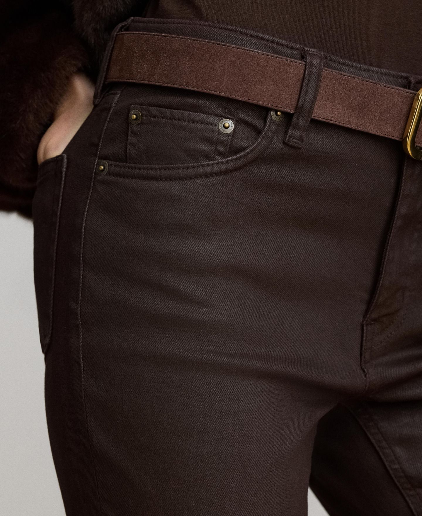 Женские джинсы Lauren Ralph Lauren High-Rise Bootcut Coated, цвет: Коричневый — фото 5