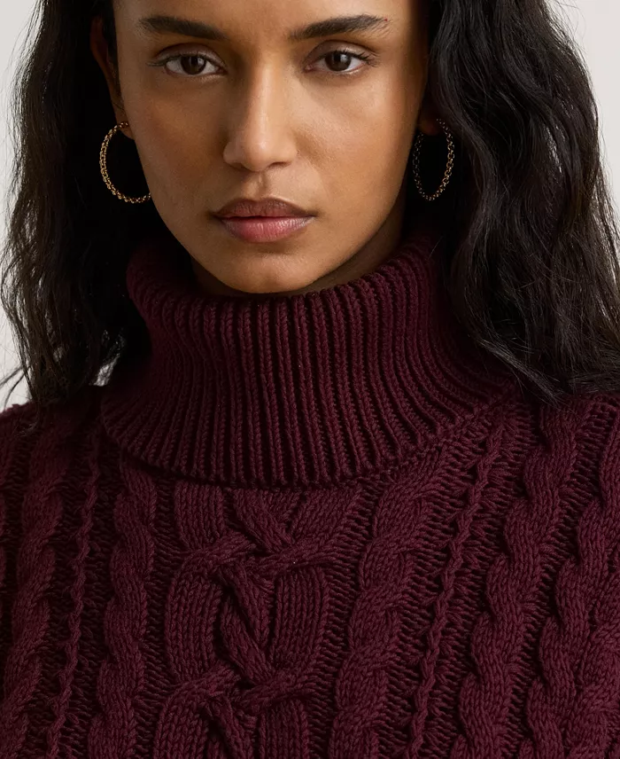 Women's Cable-Knit Cotton Turtleneck Sweater - thumbnail 4